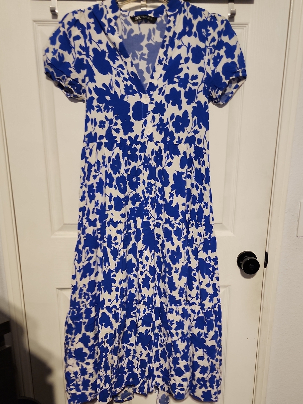 Zara Blue and White Floral Maxi Dress Sz XS